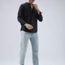 VASTRADO Men Striped Thread Work Kurta image 5