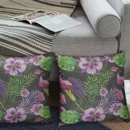 THEYAYACAFE Pink & Green Set of 2 Floral Velvet Square Cushion Covers image 2