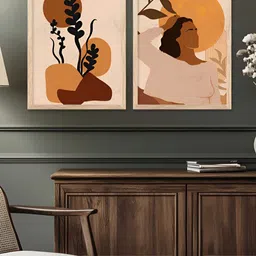 Kotart Brown & Orange 2 Pieces Wood Abstract Wall Paintings image 2