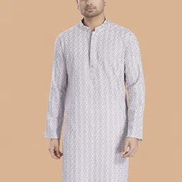 PulseIQ Geometric Embroidered Mandarin Collar Thread Work Straight Kurta-image-28