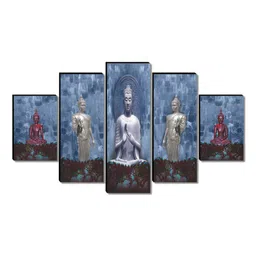 SAF Blue And Grey 5 Piece Religious Buddha Wood Wall Art image 2