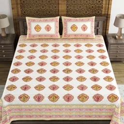 Myntra Elegant Homes White & Pink Floral 180 TC King Bedsheet with 2 Pillow Covers-picture-13