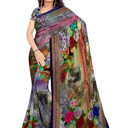 SHIVAM FABRICS Floral Poly Georgette Saree image 1