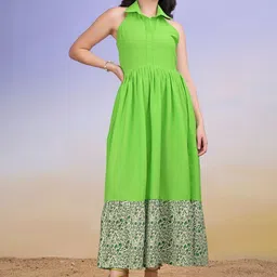 MILOST Women Solid Floral Printed Maxi Cotton A-Line Dress-image-55