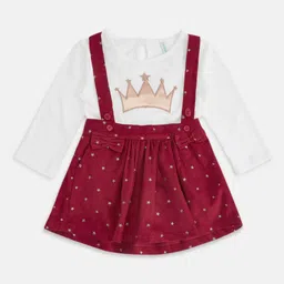 Pantaloons Baby Girls Maroon & White Printed Cotton Dungaree-picture-13