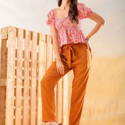 Freehand by The Indian Garage Co Women Tapered Fit High-Rise Peg Trousers-picture-21