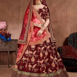 FABPIXEL Maroon & Pink Embroidered Semi-Stitched Lehenga & Unstitched Blouse With Dupatta-picture-29
