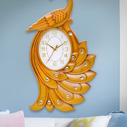 Attractionz Beige & White Peacock Oval Shaped Contemporary Analogue Wall Clock-picture-9