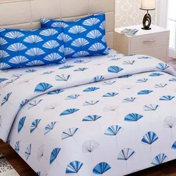 sej by nisha gupta Blue Abstract 144 TC Cotton Queen Sized Bed Sheets with 2 Pillow Covers image 1
