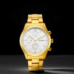 Titan Men Gold-Toned Brass Mother of Pearl Dial & Stainless Steel Bracelet Style Straps Analogue Watch-picture-2