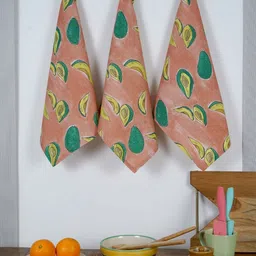 ratan cart TARAN LIVING Peach 3 Pieces Printed Cotton Kitchen Towels-picture-30