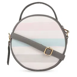 Bagsy Malone White Striped PU Half Moon Sling Bag-picture-51