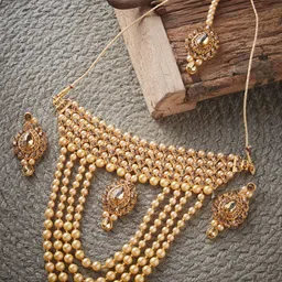 ATIBELLE Beige & Gold-Plated Stone-Studded Beaded Jewellery Set-picture-29