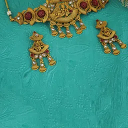 MANSIYAORANGE Gold-Plated Stone-Studded & Beaded Temple Jewellery Set-picture-17