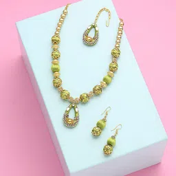 AKSHARA Gold-Plated Stones-Studded & Beaded Jewellery Set-image-7