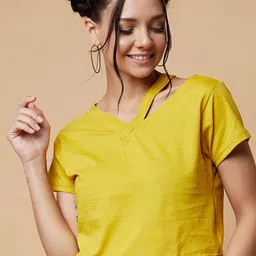 CHIMPAAANZEE Women Mustard Yellow Cotton Crop Top-picture-33