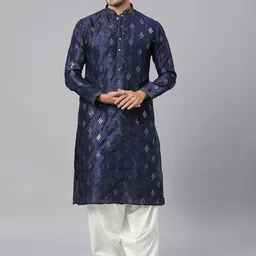 RAJUBHAI HARGOVINDAS Embellished Mandarin Collar Sequinned Silk Cotton Kurta-picture-13