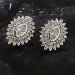 Carlton London Silver-Toned Rhodium-Plated CZ Studded Contemporary Studs-picture-28