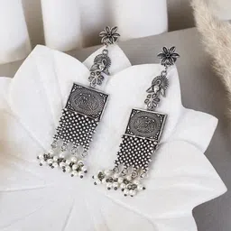 ATIBELLE Silver-Toned Contemporary Peacock Inspired German Drop Earrings-picture-29