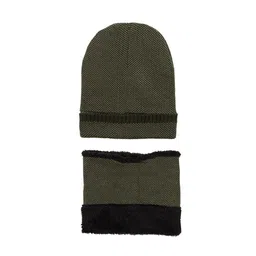 Status Quo Men Self Design Acrylic Beanie & Muffler Set-picture-25