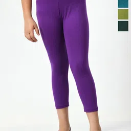 BAESD Girls Pack Of 4 Cotton & Lycra Mid-Rise Capris-image-53