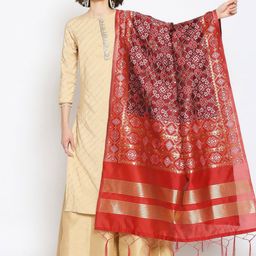Dupatta Bazaar Women Maroon Woven Banarasi Silk Dupatta-image-81