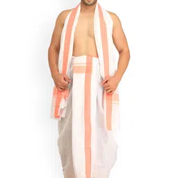 Exotic India Pure Cotton Dhoti With Angavastram-picture-37