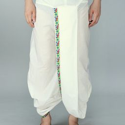 Exotic India Floral Embroidered Printed Pure Cotton Ready To Wear Dhoti pants-picture-7