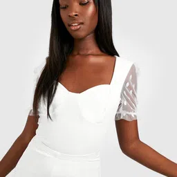 Boohoo Sweetheart Neck Mesh Detail Bodysuit-picture-23