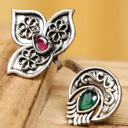 OOMPH Stone Studded Oxidized Finger Ring-image-45