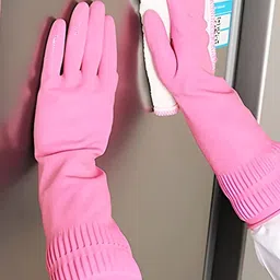 RBGIIT Pink 2 Pieces Non-Slip Cotton Lining Cleaning Kitchen Gloves-picture-24
