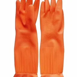 RBGIIT Orange 2 Pcs Cleaning Rubber Reusable & Waterproof Kitchen Gloves-picture-19