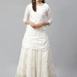 Biba Women Off-White Golden Mukaish Work Straight Kurta-picture-34