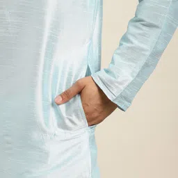 SOJANYA Men Blue Ethnic Motifs Thread Work Kurta Set & Jacket image 3