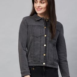 Hubberholme Women Charcoal Grey Solid Denim Jacket-picture-8