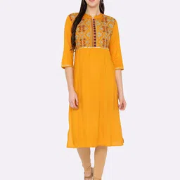 shashvi Women Yellow & Red Geometric Embroidered Thread Work Kurta-picture-14