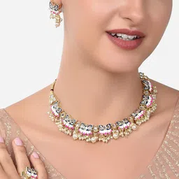 Zaveri Pearls Gold-Plated Gold-Toned Blue Kundan Studded Meenakari Jewellery Set-picture-24