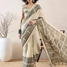 AHIKA Linen Blend Geometric Daily Saree-picture-28