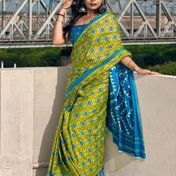Mitera Green & Blue Ethnic Motifs Printed Saree-picture-26