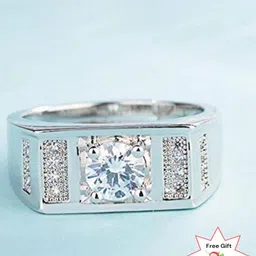 MYKI Men Silver-Plated CZ Studded Adjustable Finger Ring-picture-40