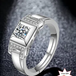 MYKI Men Silver-Plated CZ Studded Adjustable Finger Ring-picture-33