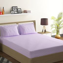 SWAYAM Purple Geometric 144 TC King Bedsheet with 2 Pillow Covers-picture-2