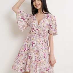 DODO & MOA Floral Printed Flared Sleeves Wrap Dress-picture-46