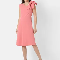 Campus Sutra Women Pink Crepe A-Line Dress image 1