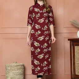 Enchanted Drapes Floral Printed Shirt Collar Crepe Straight Kurta-picture-10