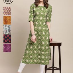 7threads KALINI Women Pack Of 6 Printed Crepe Straight Kurta-picture-23