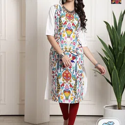 7threads KALINI Women Multicoloured Floral Printed Thread Work Crepe Kurta image 1