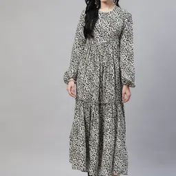 KALINI Animal Printed Puff Sleeves Pleated Anarkali Kurta image 1