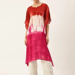 Maaesa Women Brown Dyed Crepe Kaftan Kurta image 1