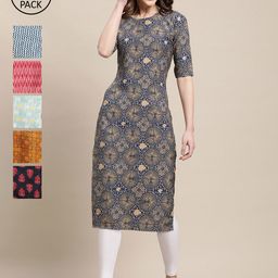 7Threads Women Pack of 6 Digital Printed Crepe Straight Kurtas-picture-15